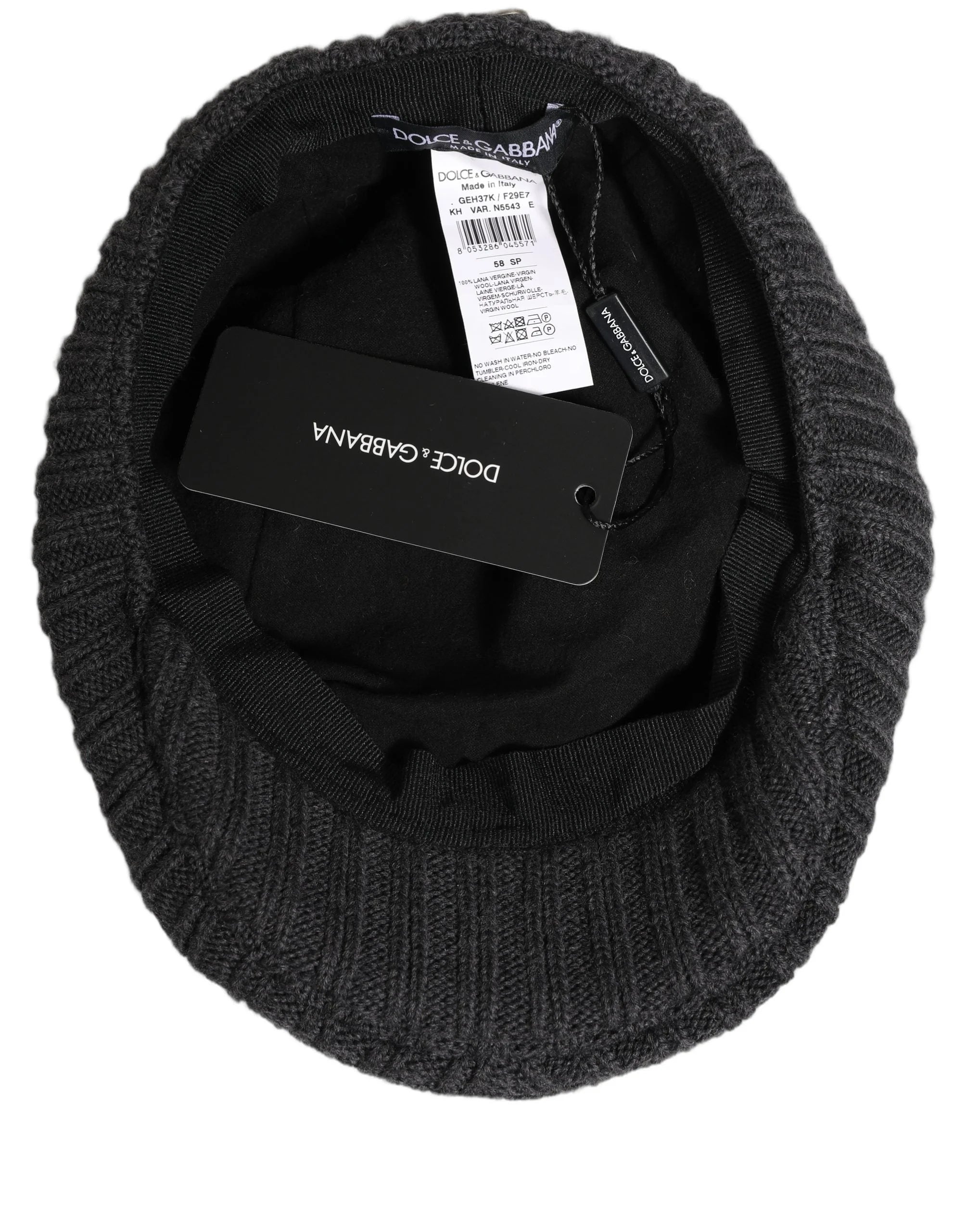 Dolce & Gabbana Men Dark Gray Wool Knitted Newsboy Capello Hat - 58 cm|M