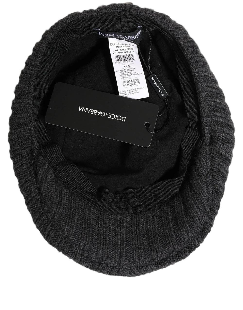 Dolce & Gabbana Men Dark Gray Wool Knitted Newsboy Capello Hat - 58 cm|M