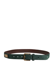 Dolce & Gabbana Men Green Velvet Leather Metal Buckle Belt - 85 cm / 34 Inches