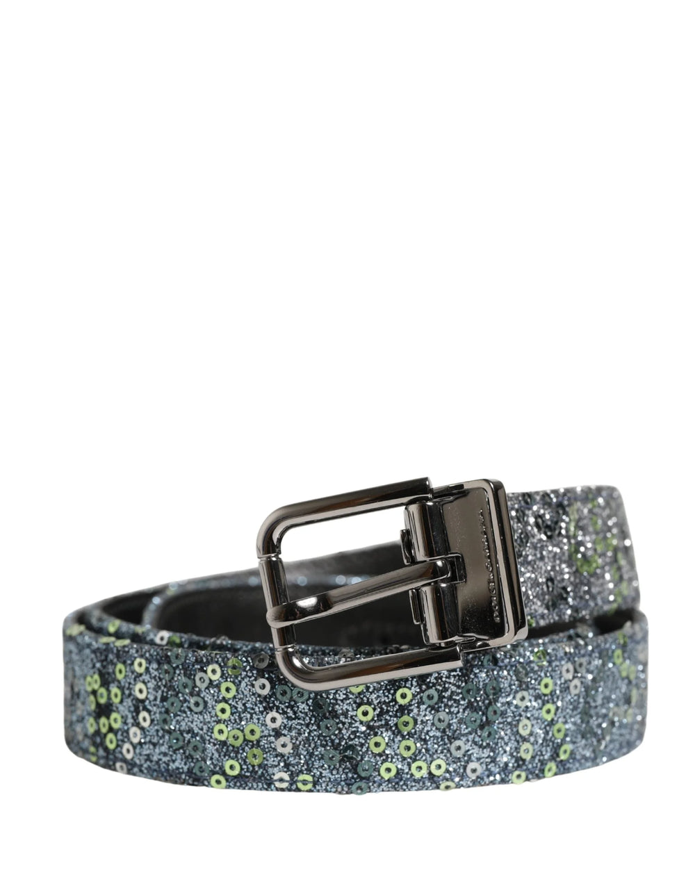Dolce & Gabbana Men Multicolor Sequin Silver Metal Buckle Belt - 85 cm / 34 Inches