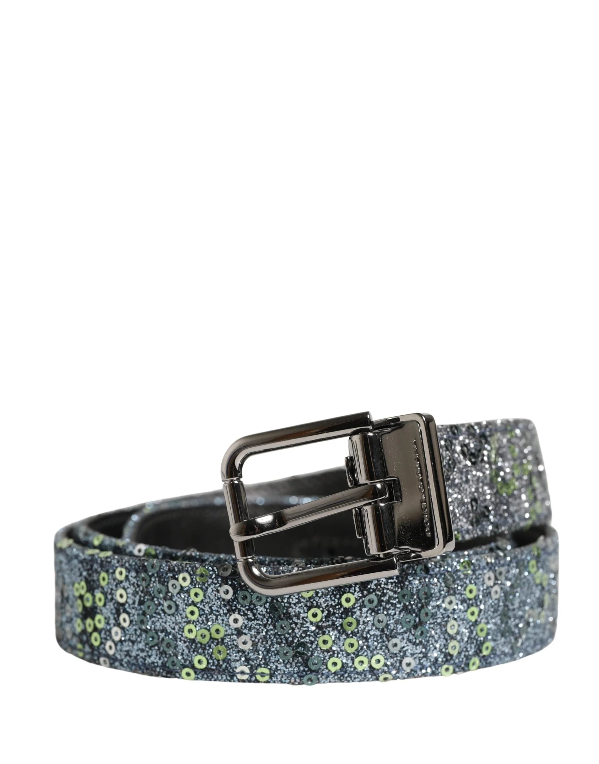 Dolce & Gabbana Men Multicolor Sequin Silver Metal Buckle Belt - 85 cm / 34 Inches