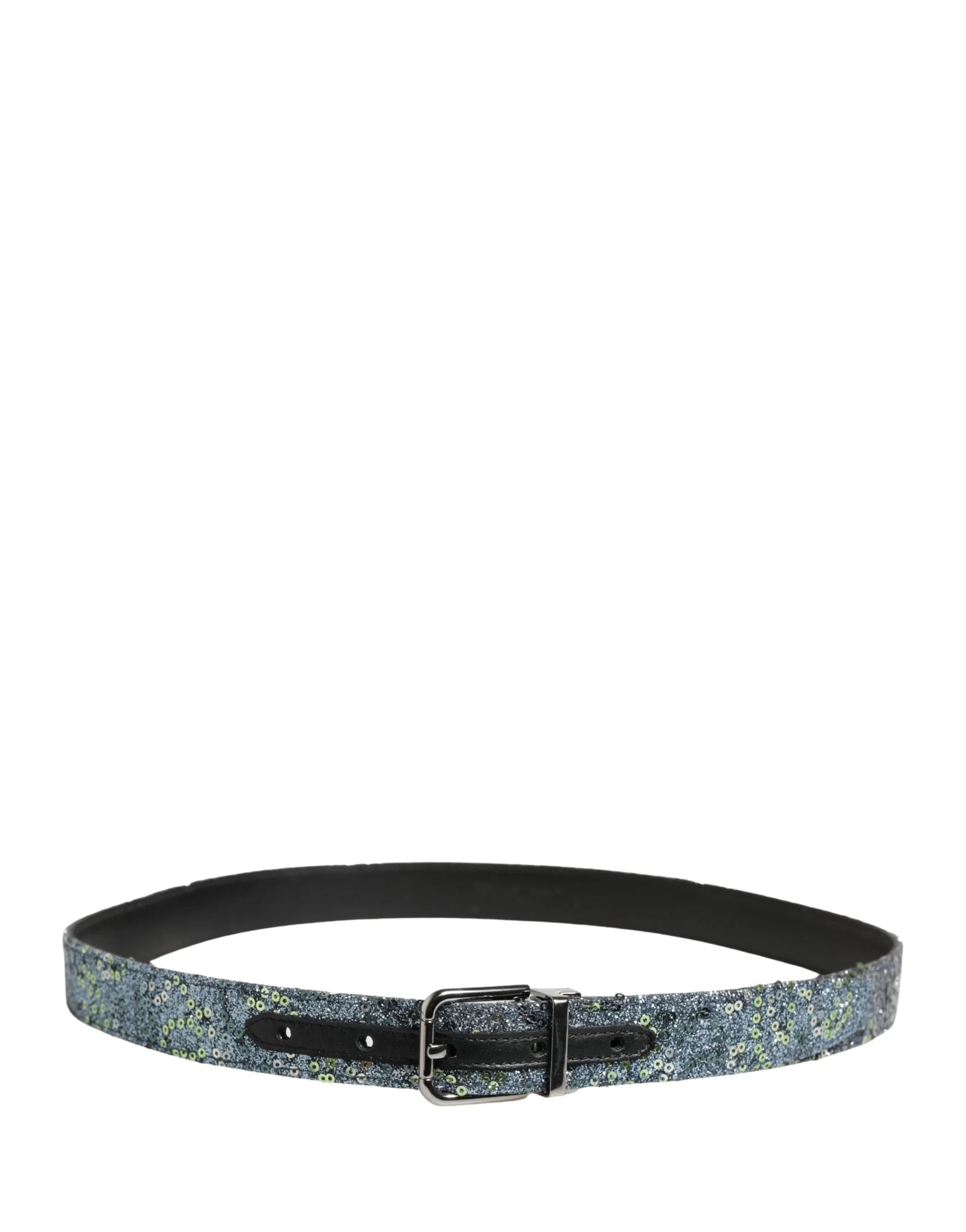 Dolce & Gabbana Men Multicolor Sequin Silver Metal Buckle Belt - 85 cm / 34 Inches