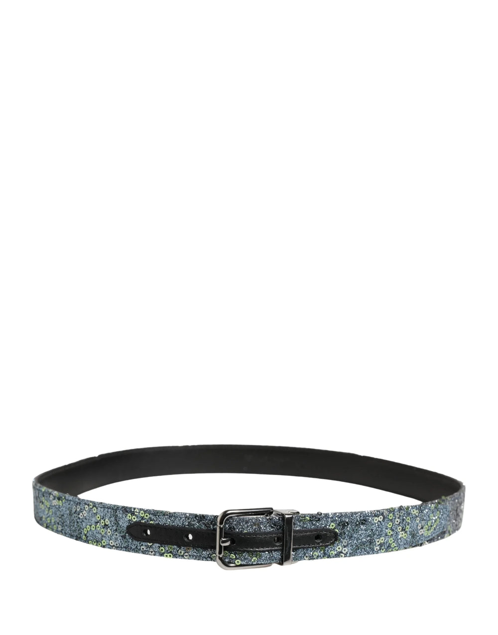 Dolce & Gabbana Men Multicolor Sequin Silver Metal Buckle Belt - 85 cm / 34 Inches