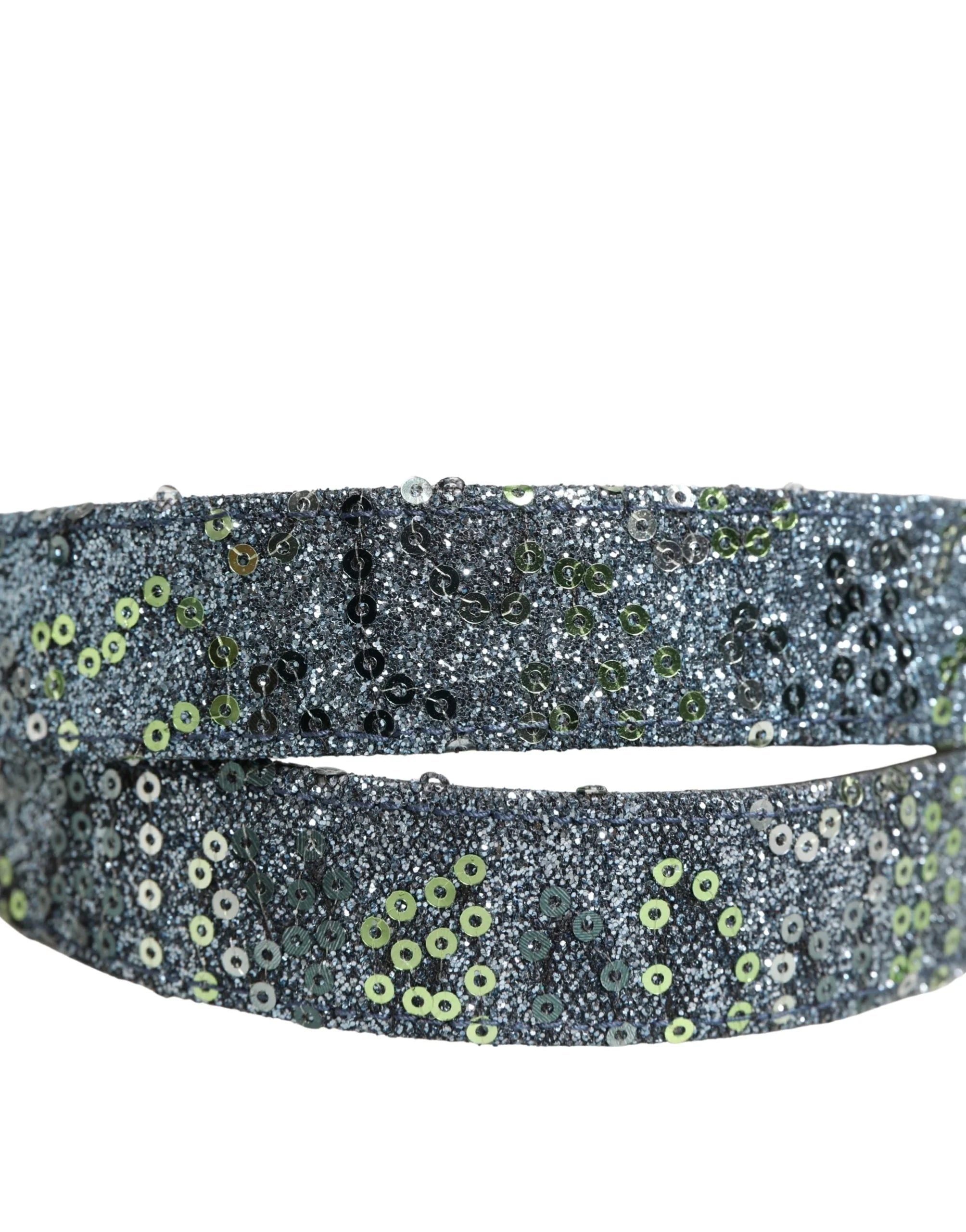 Dolce & Gabbana Men Multicolor Sequin Silver Metal Buckle Belt - 85 cm / 34 Inches
