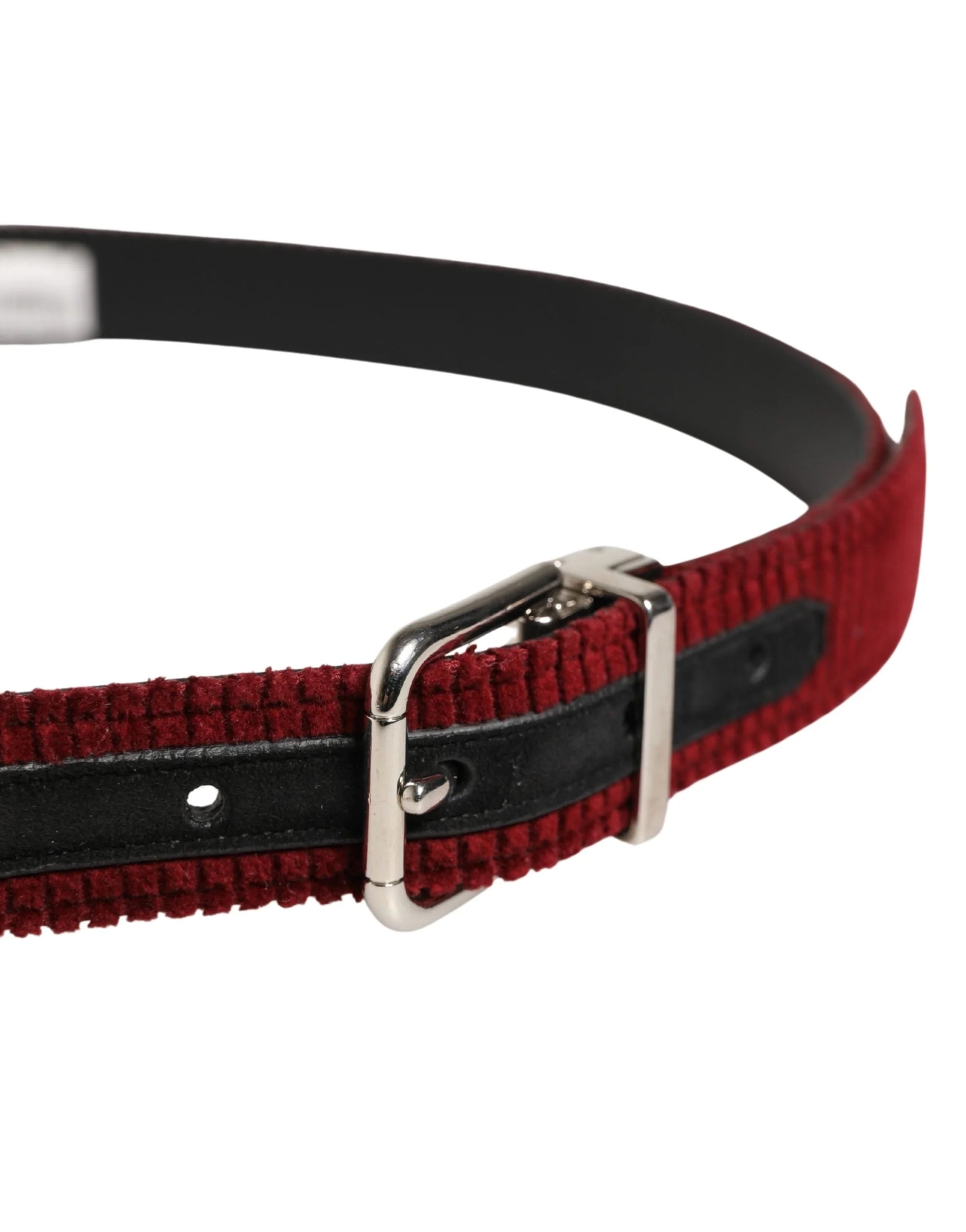 Dolce & Gabbana Men Red Velvet Leather Metal Buckle Belt - 90 cm / 36 Inches