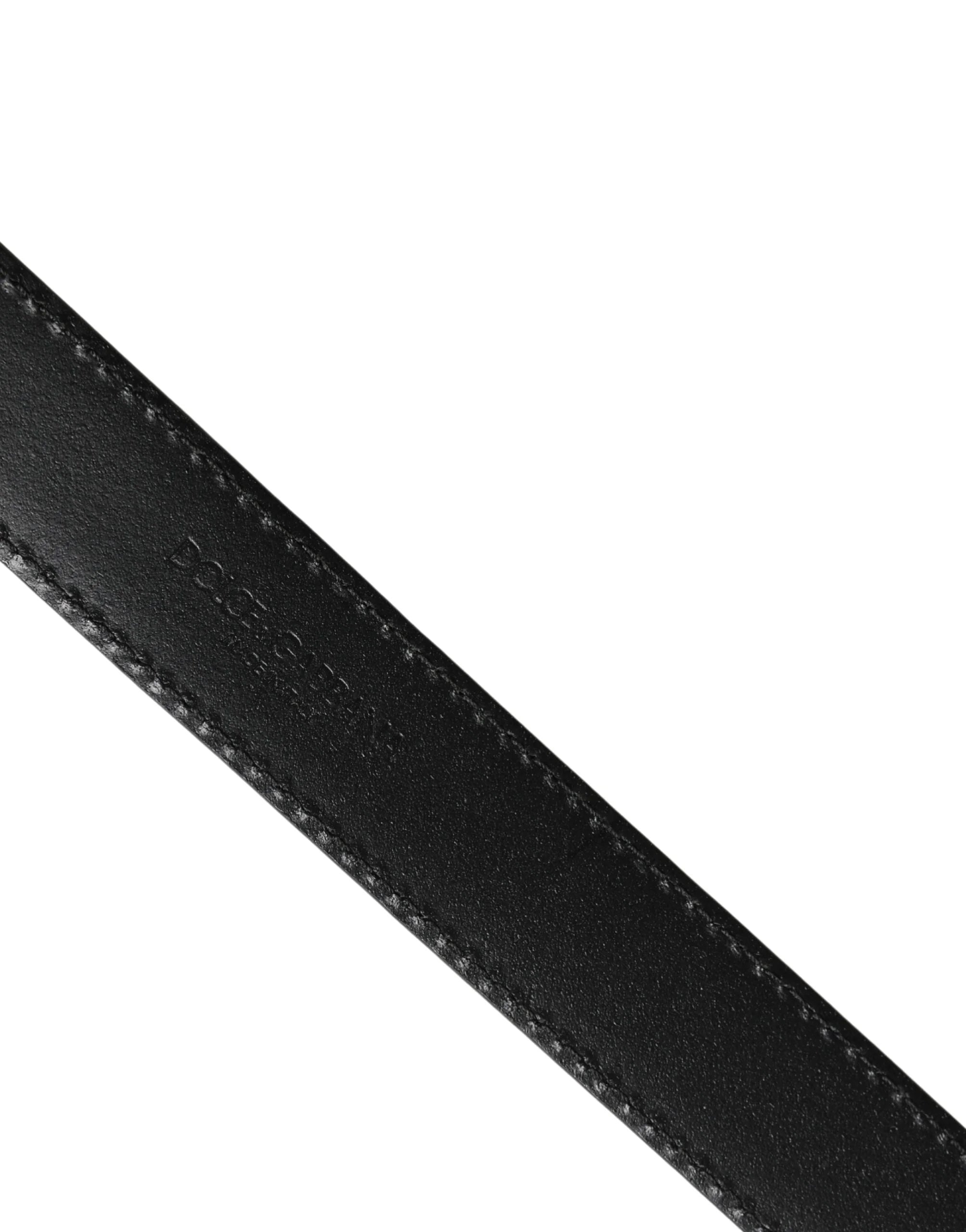 Dolce & Gabbana Men Silver Classic Leather Square Buckle Belt - 85 cm / 34 Inches