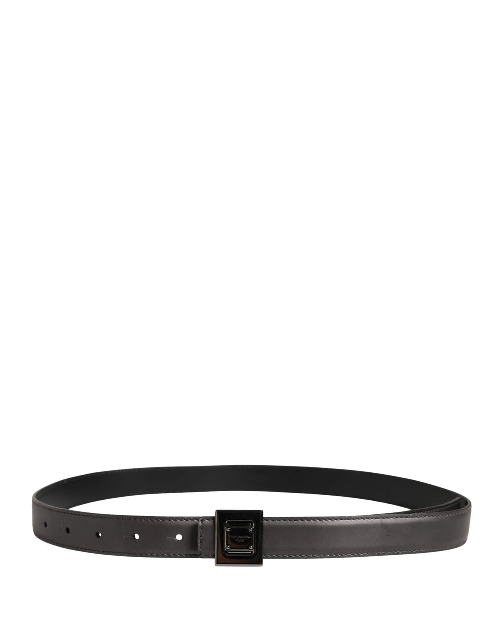 Dolce & Gabbana Men Silver Classic Leather Square Buckle Belt - 85 cm / 34 Inches