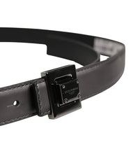 Dolce & Gabbana Men Silver Classic Leather Square Buckle Belt - 85 cm / 34 Inches