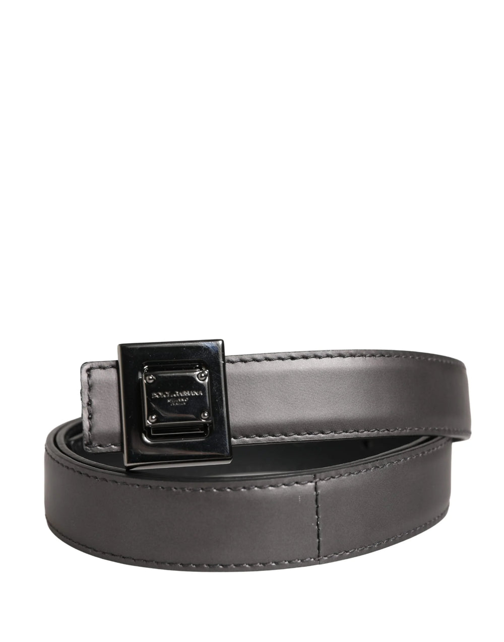 Dolce & Gabbana Men Silver Classic Leather Square Buckle Belt - 85 cm / 34 Inches