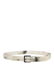 Dolce & Gabbana Men White Floral PVC Silver Metal Buckle Belt - 90 cm / 36 Inches