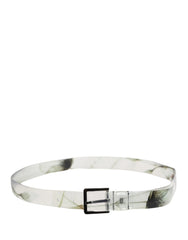 Dolce & Gabbana Men White Floral PVC Silver Metal Buckle Belt - 90 cm / 36 Inches