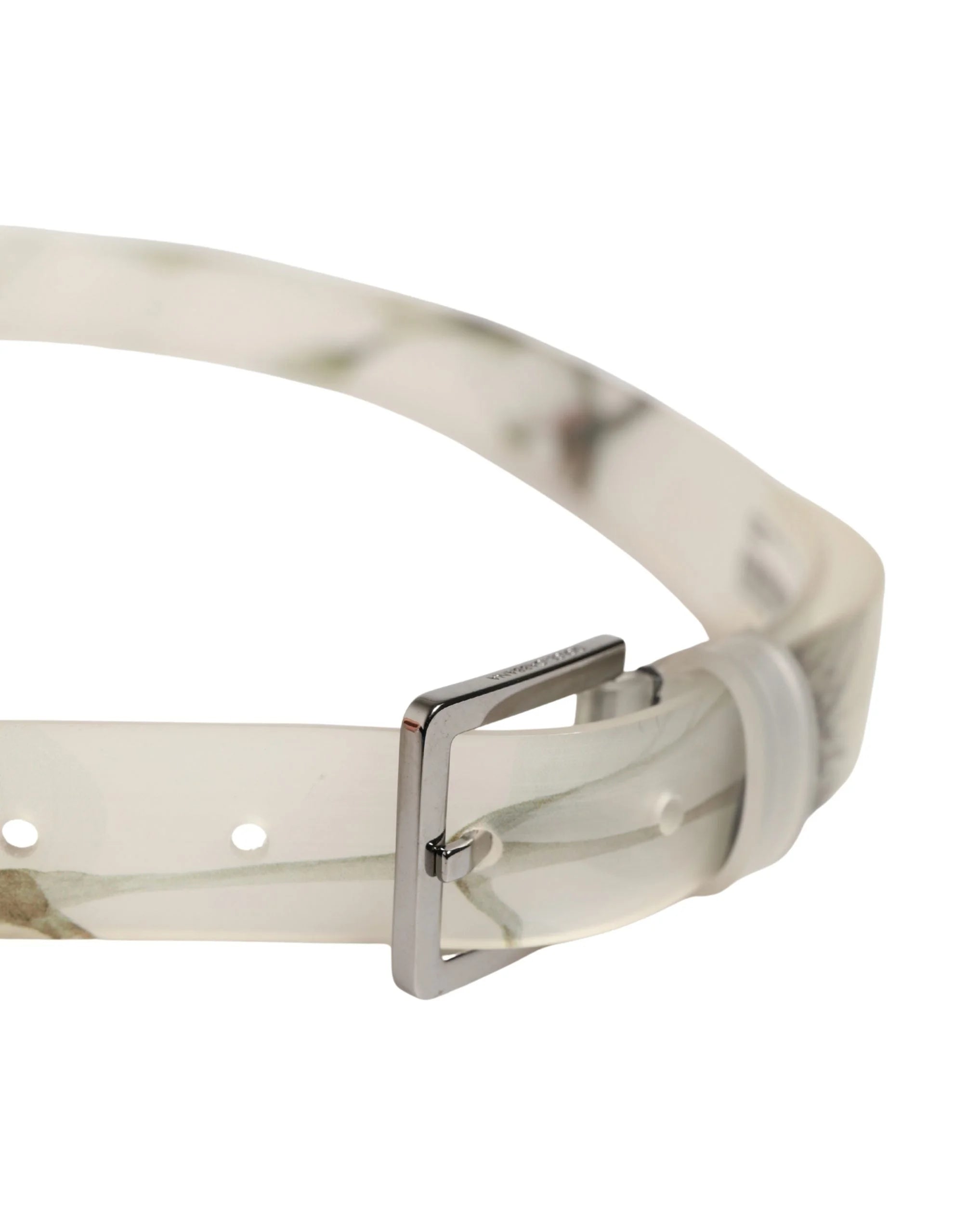 Dolce & Gabbana Men White Floral PVC Silver Metal Buckle Belt - 90 cm / 36 Inches