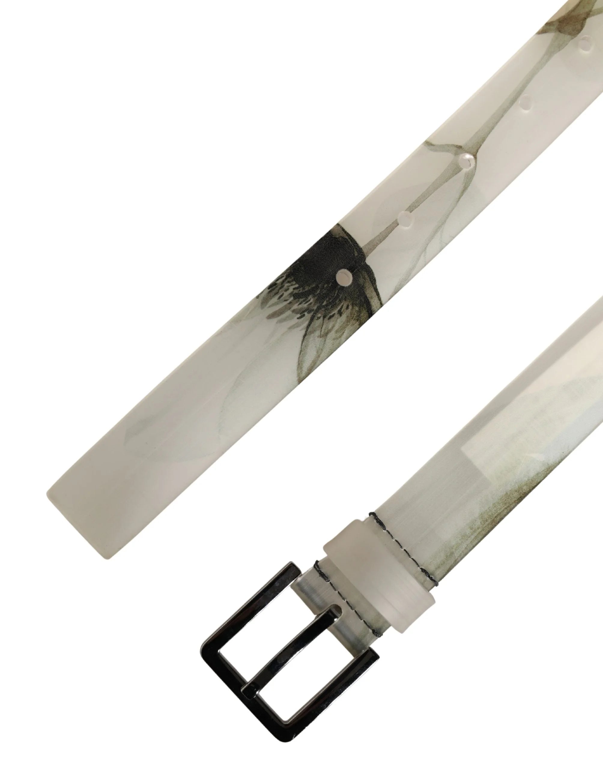 Dolce & Gabbana Men White Floral PVC Silver Metal Buckle Belt - 90 cm / 36 Inches