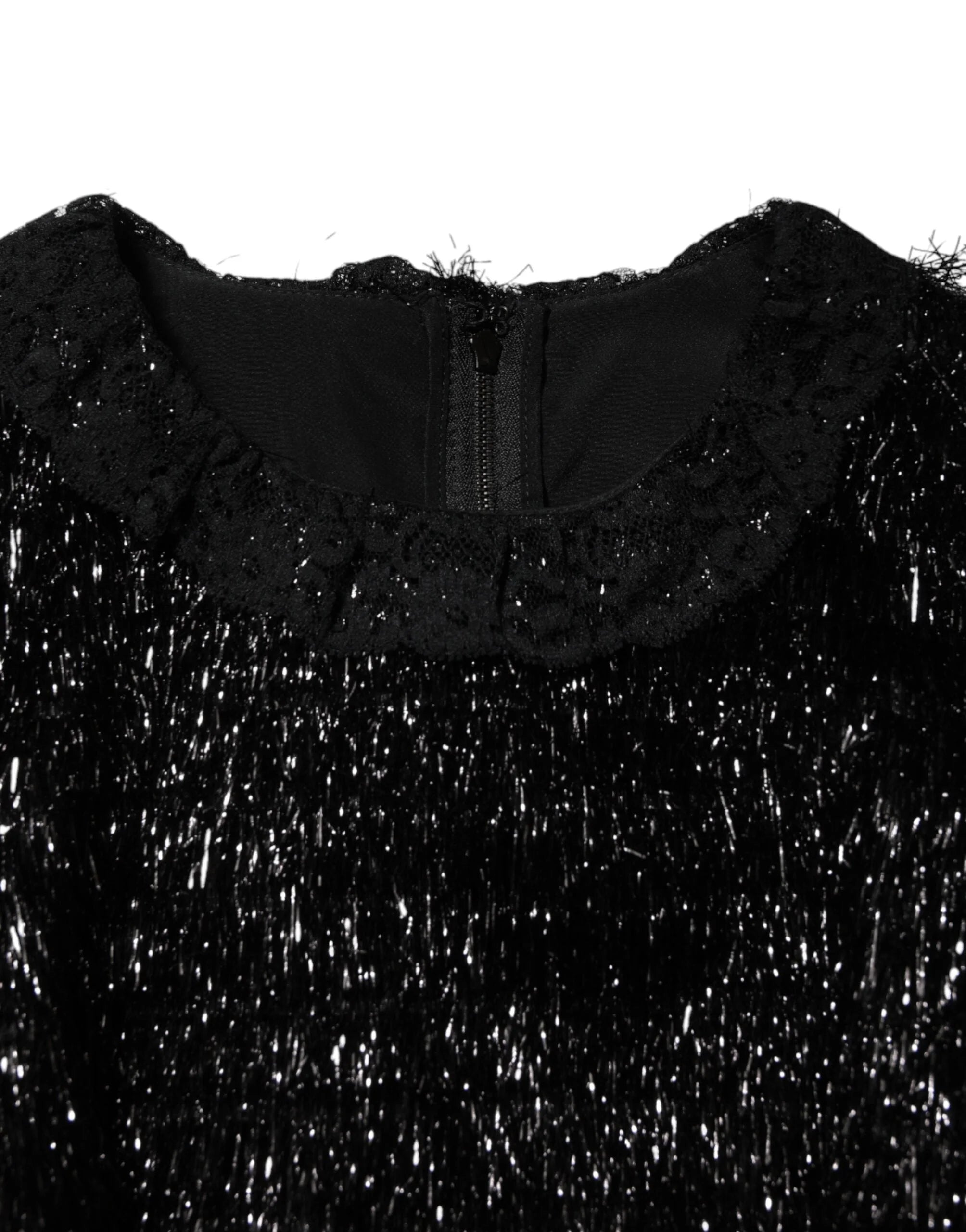 Dolce & Gabbana Metallic Black Polyester A-line Midi Dress - IT36|XXS