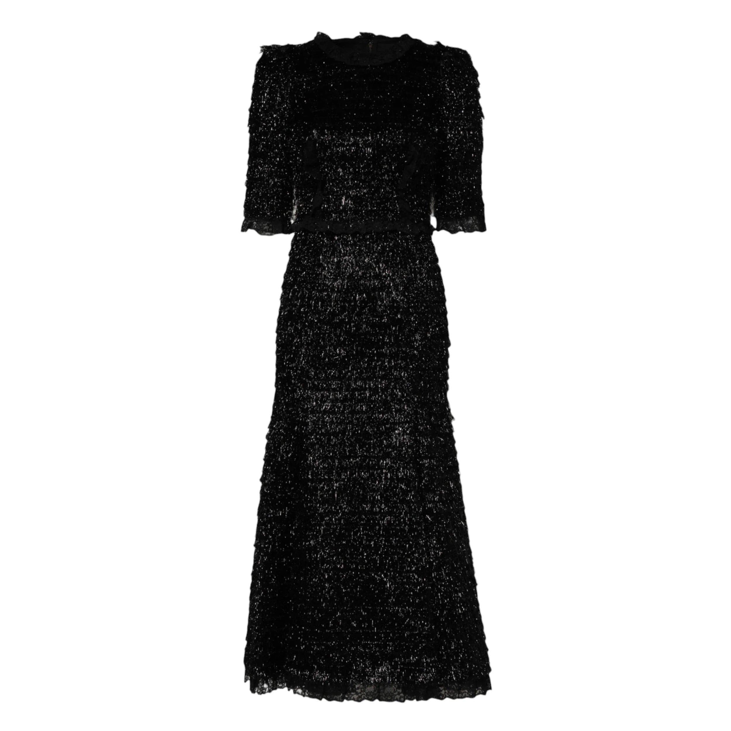 Dolce & Gabbana Metallic Black Polyester A-line Midi Dress - IT36|XXS