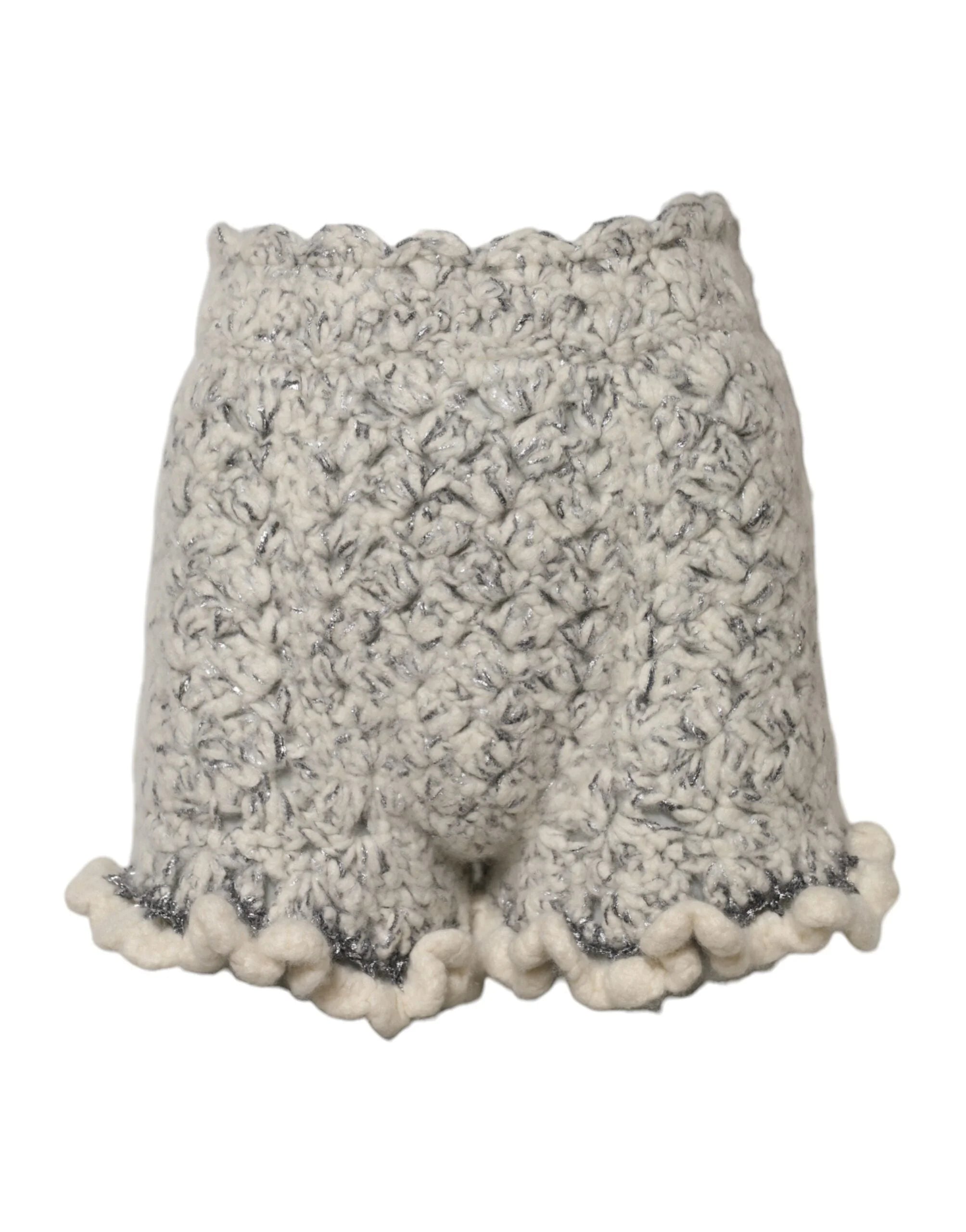 Dolce & Gabbana Metallic Bouclé Knit Cashmere Ruffled Shorts - IT38 | XS - Short Trousers