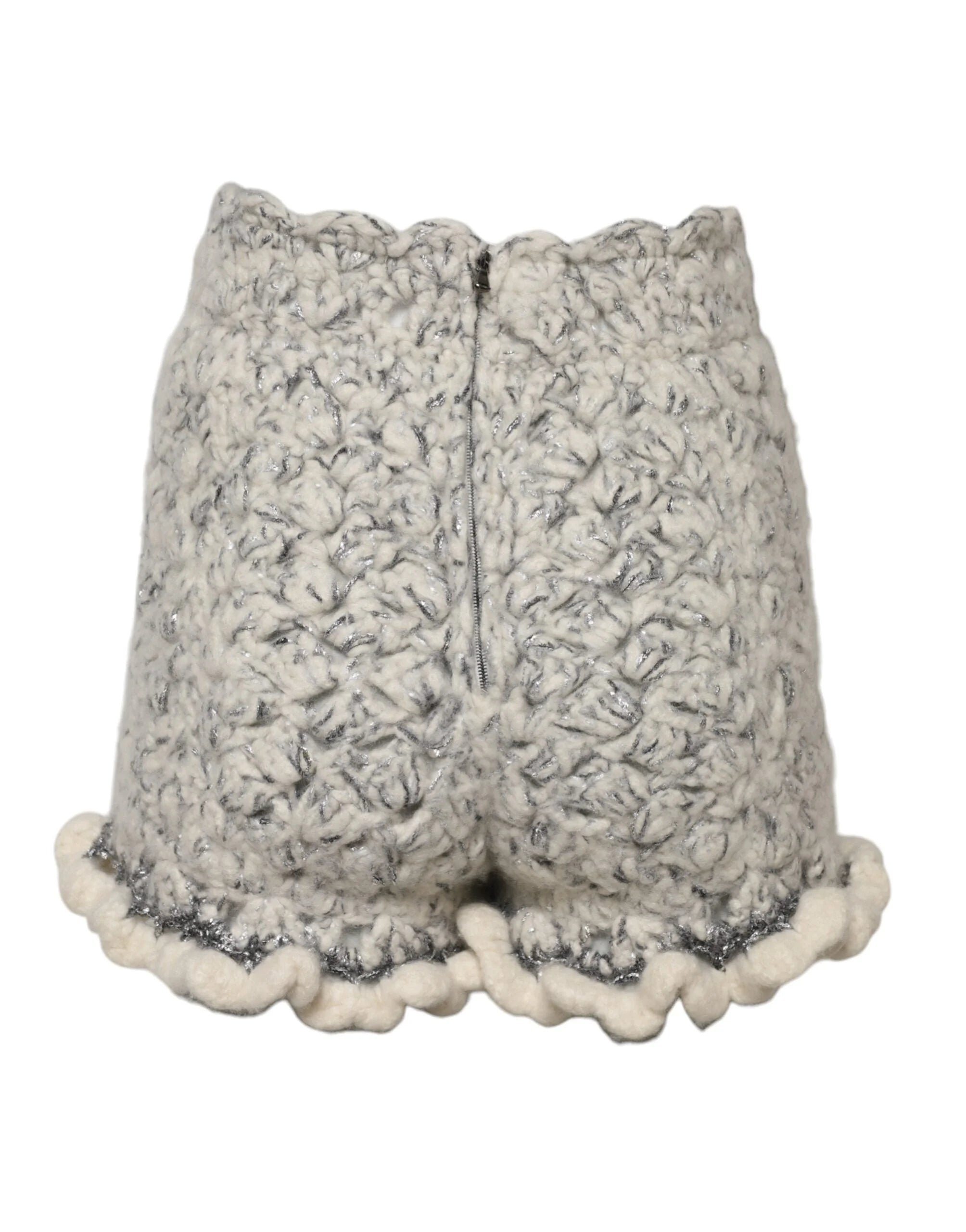 Dolce & Gabbana Metallic Bouclé Knit Cashmere Ruffled Shorts - IT38 | XS - Short Trousers