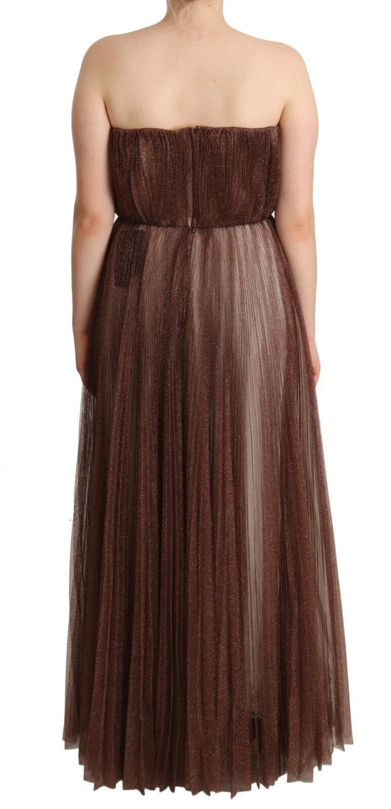 Dolce & Gabbana Metallic Bronze Polyester Maxi Gown Dress - IT46|XL - Dresses