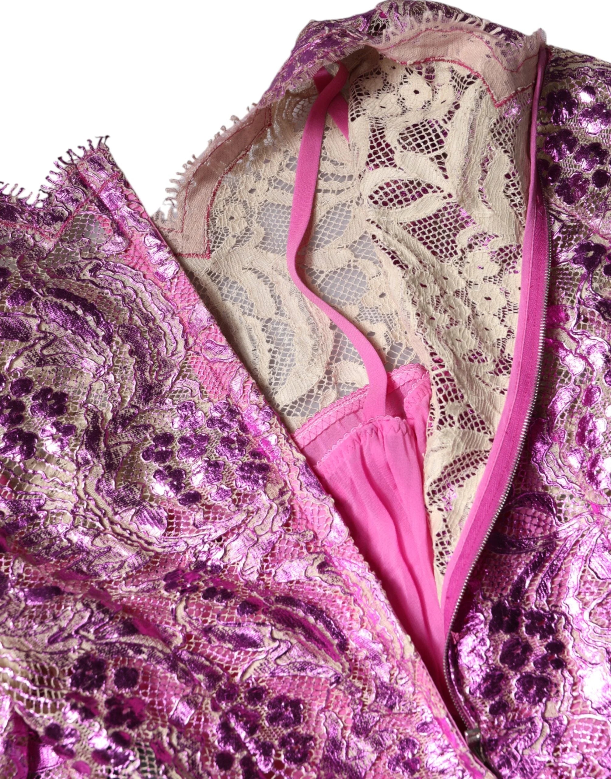 Dolce & Gabbana Metallic Fuchsia Floral Sheath Mini Dress - Dresses