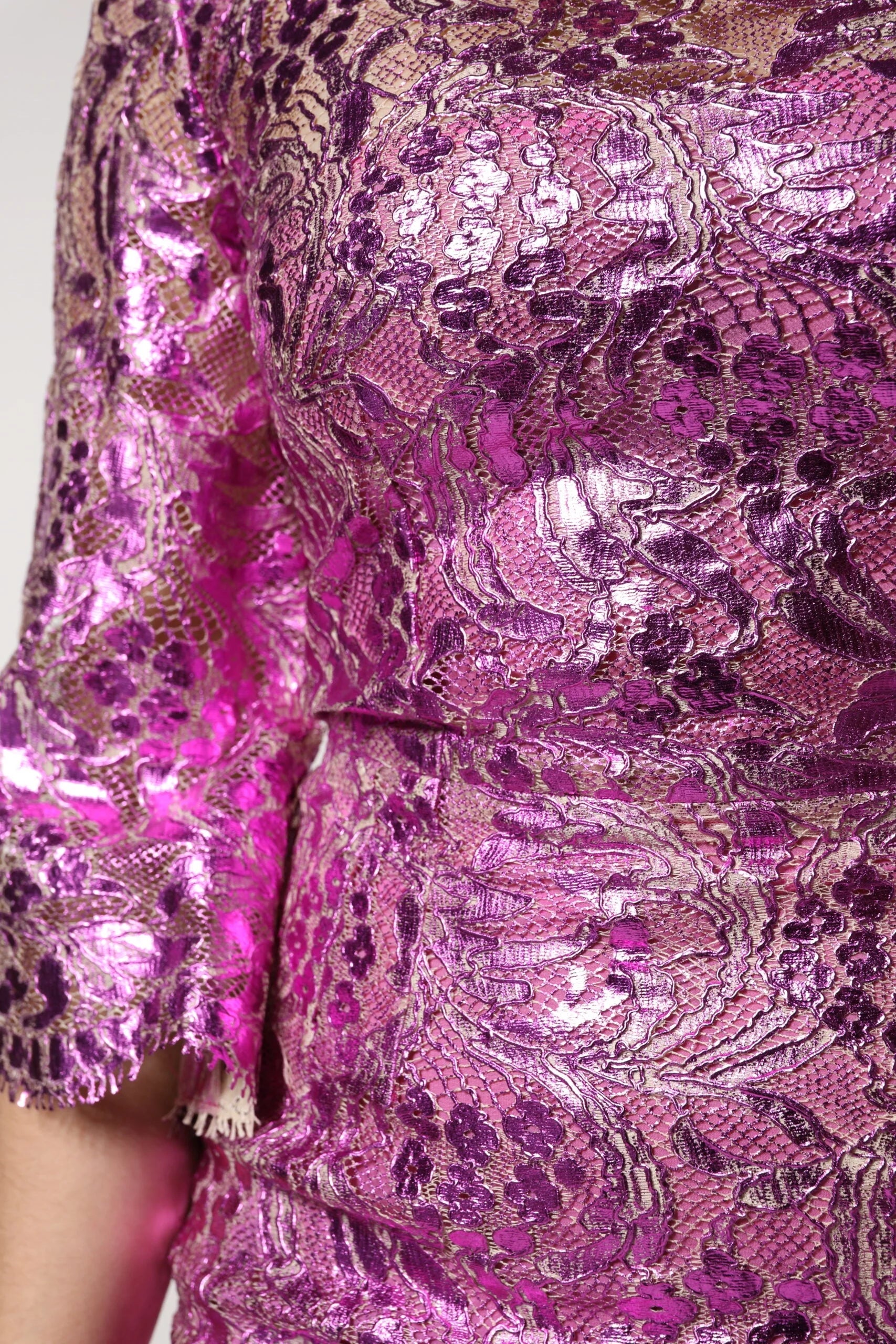 Dolce & Gabbana Metallic Fuchsia Floral Sheath Mini Dress - Dresses