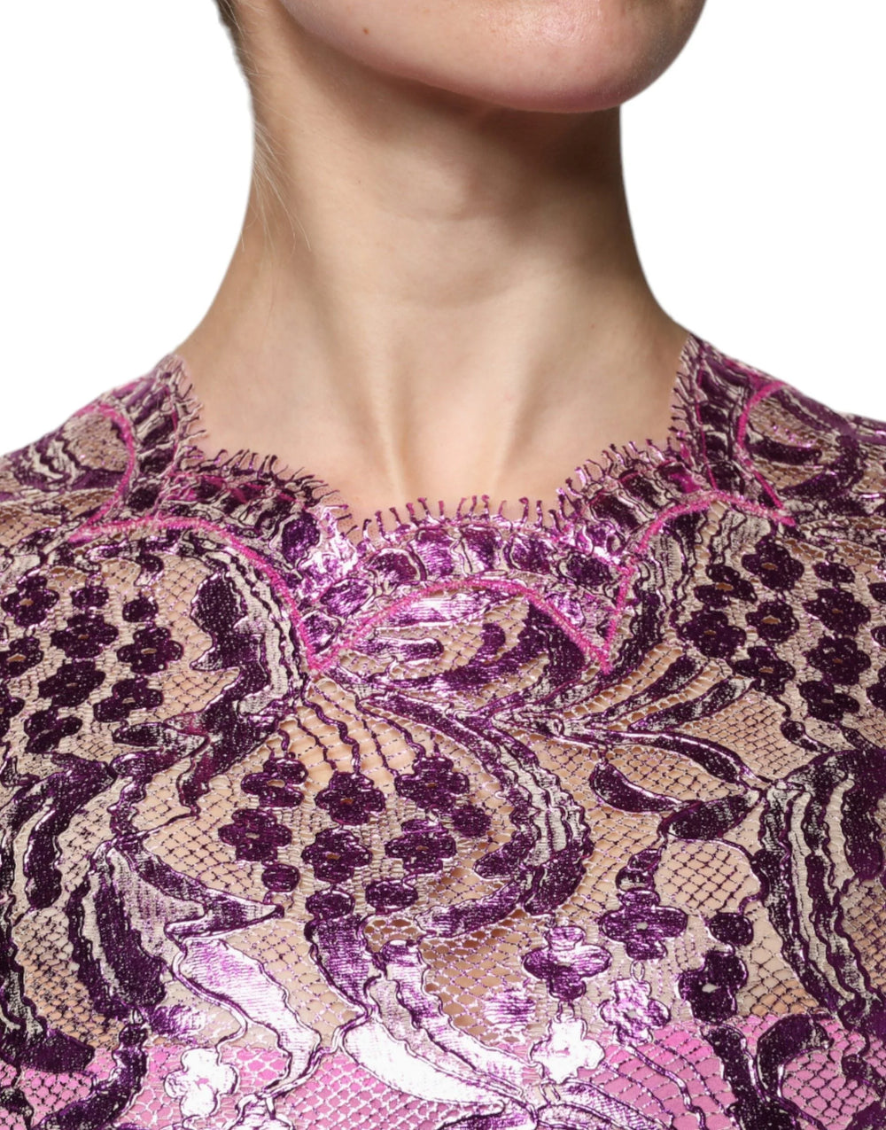 Dolce & Gabbana Metallic Fuchsia Floral Sheath Mini Dress - IT40|S - Dresses