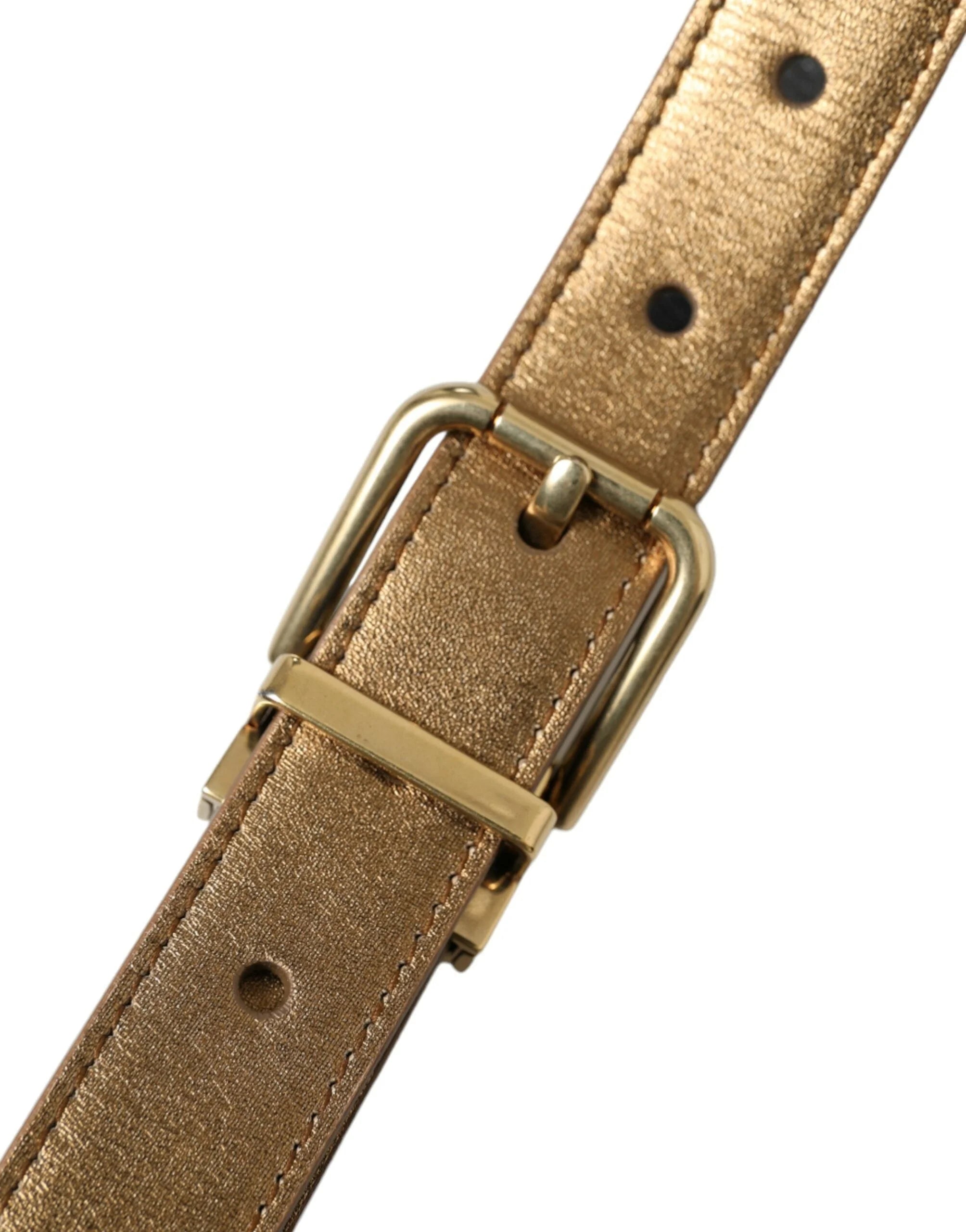 Dolce & Gabbana Metallic Gold Calf Leather Metal Buckle Belt - 85 cm / 34 Inches - Belts