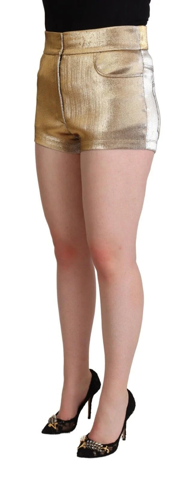 Dolce & Gabbana Metallic Gold Cotton Mid Waist Hot Pants Shorts - Short Trousers