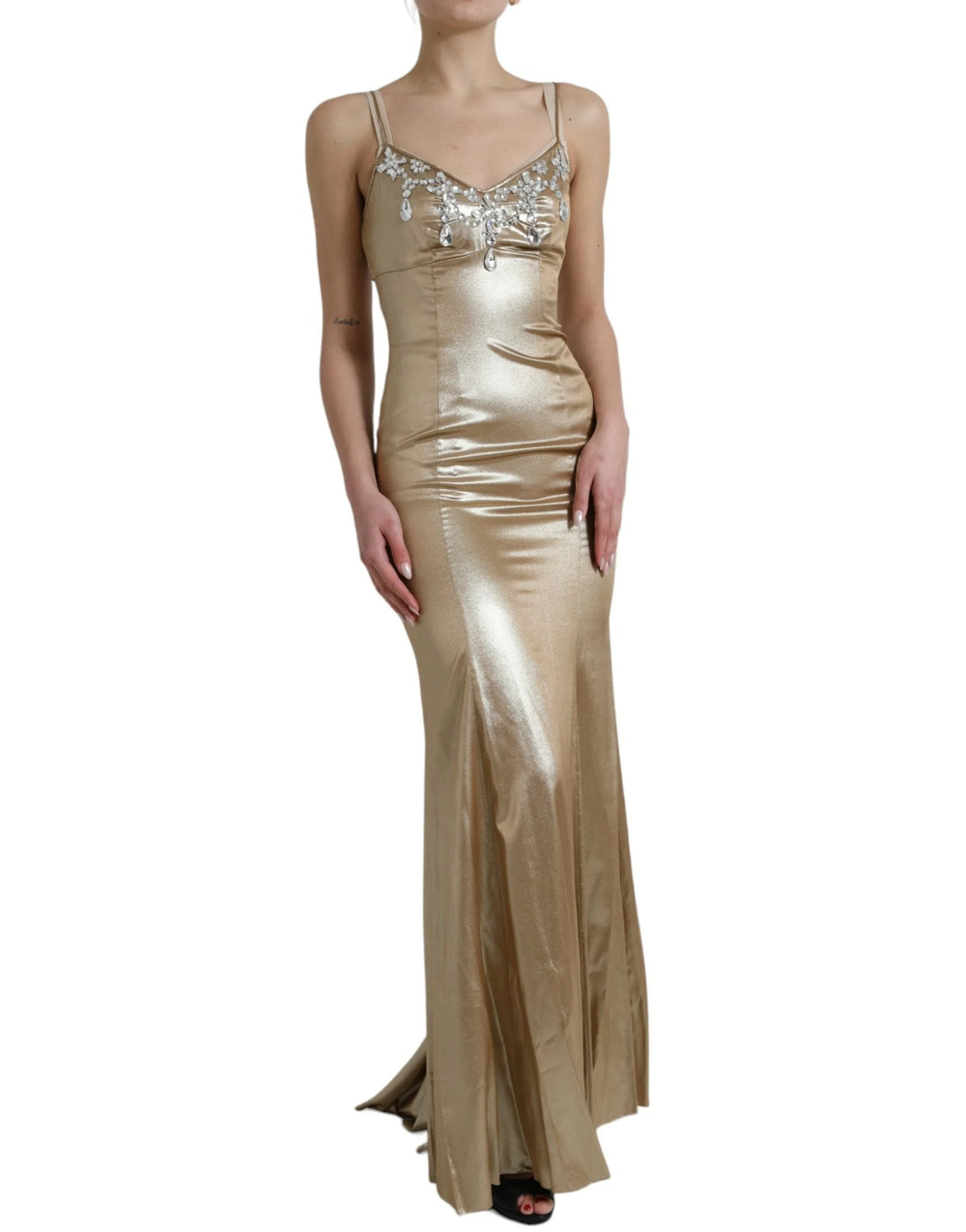 Dolce & Gabbana Metallic Gold Crystal Embellished Gown Dress - IT40|S - Dresses