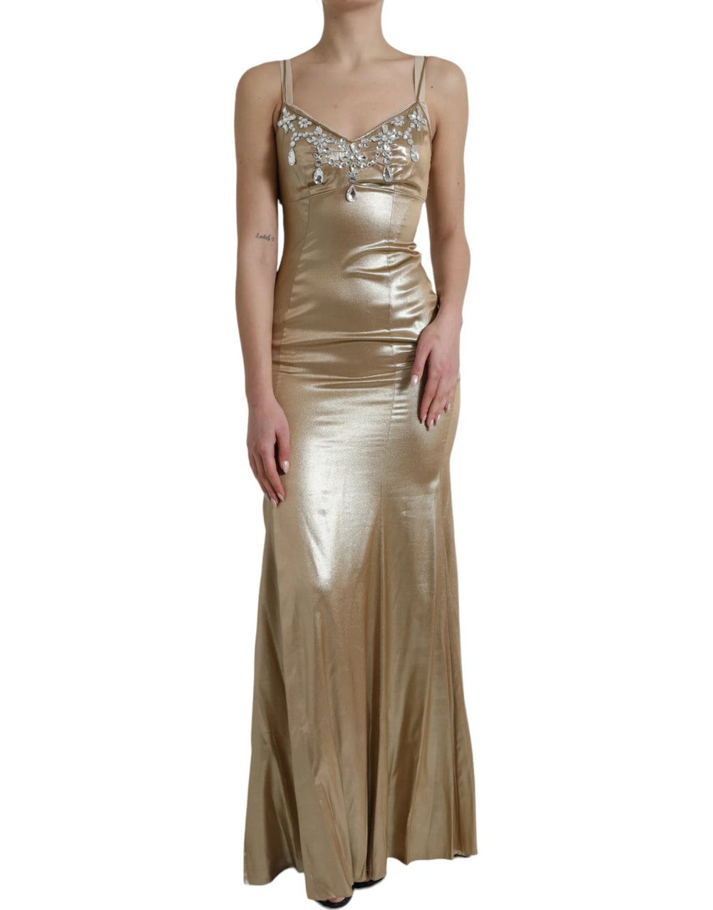Dolce & Gabbana Metallic Gold Crystal Embellished Gown Dress - IT40|S - Dresses