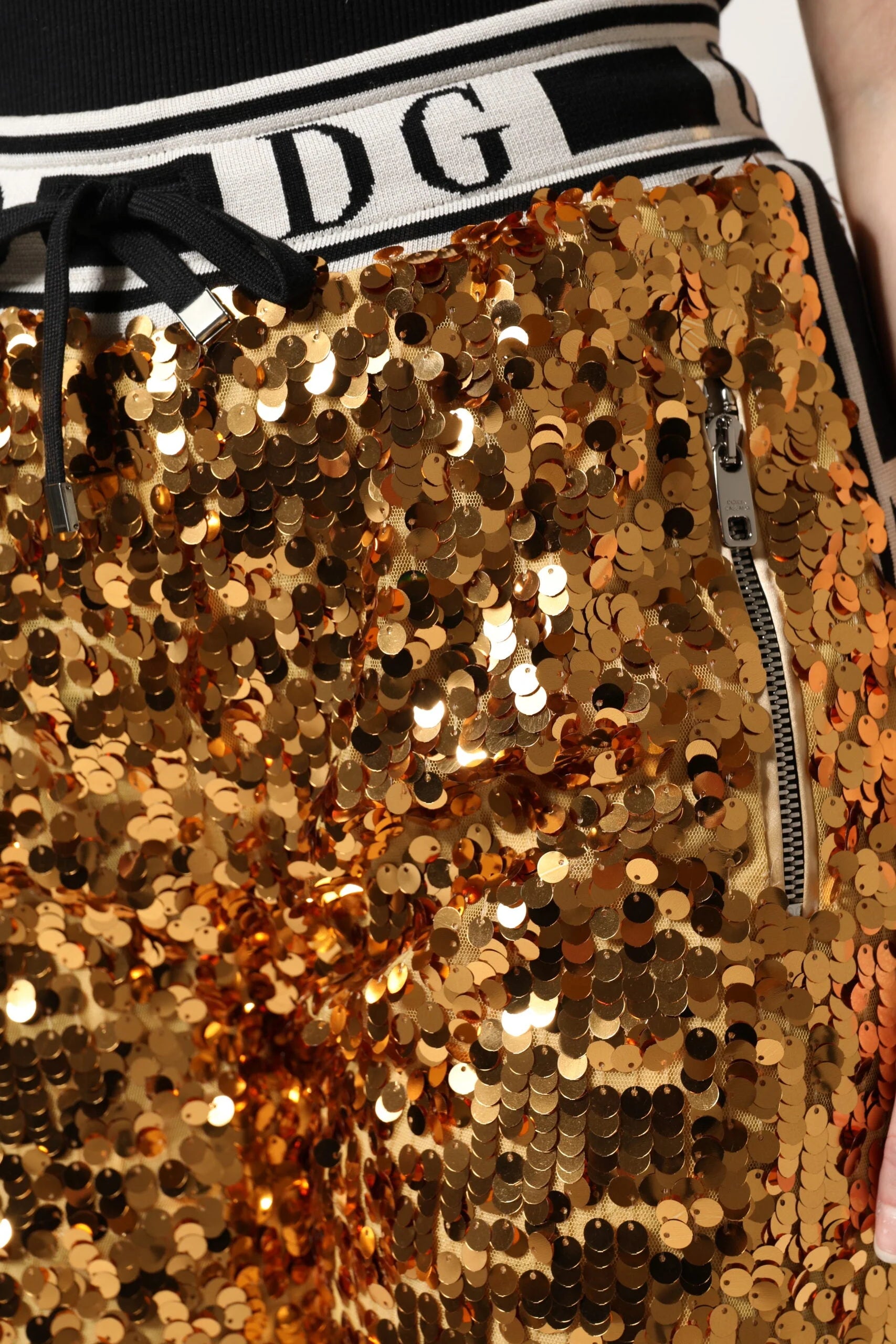 Dolce & Gabbana Metallic Gold DG Logo Sequined Jogger Pants - Joggers