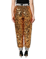 Dolce & Gabbana Metallic Gold DG Logo Sequined Jogger Pants - Joggers