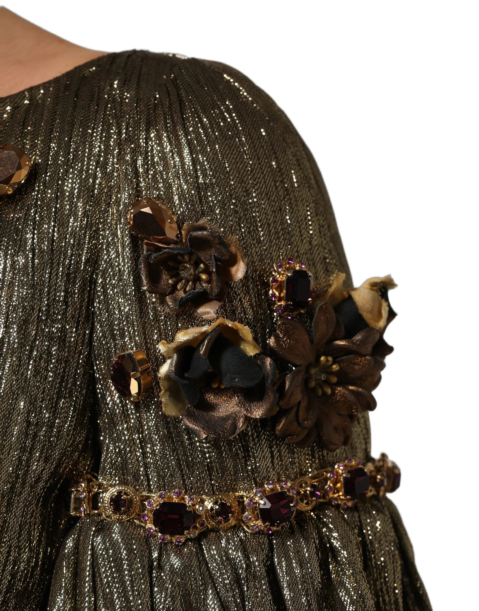 Dolce & Gabbana Metallic Gold Embellished Tiered Midi Dress - IT38 | XS