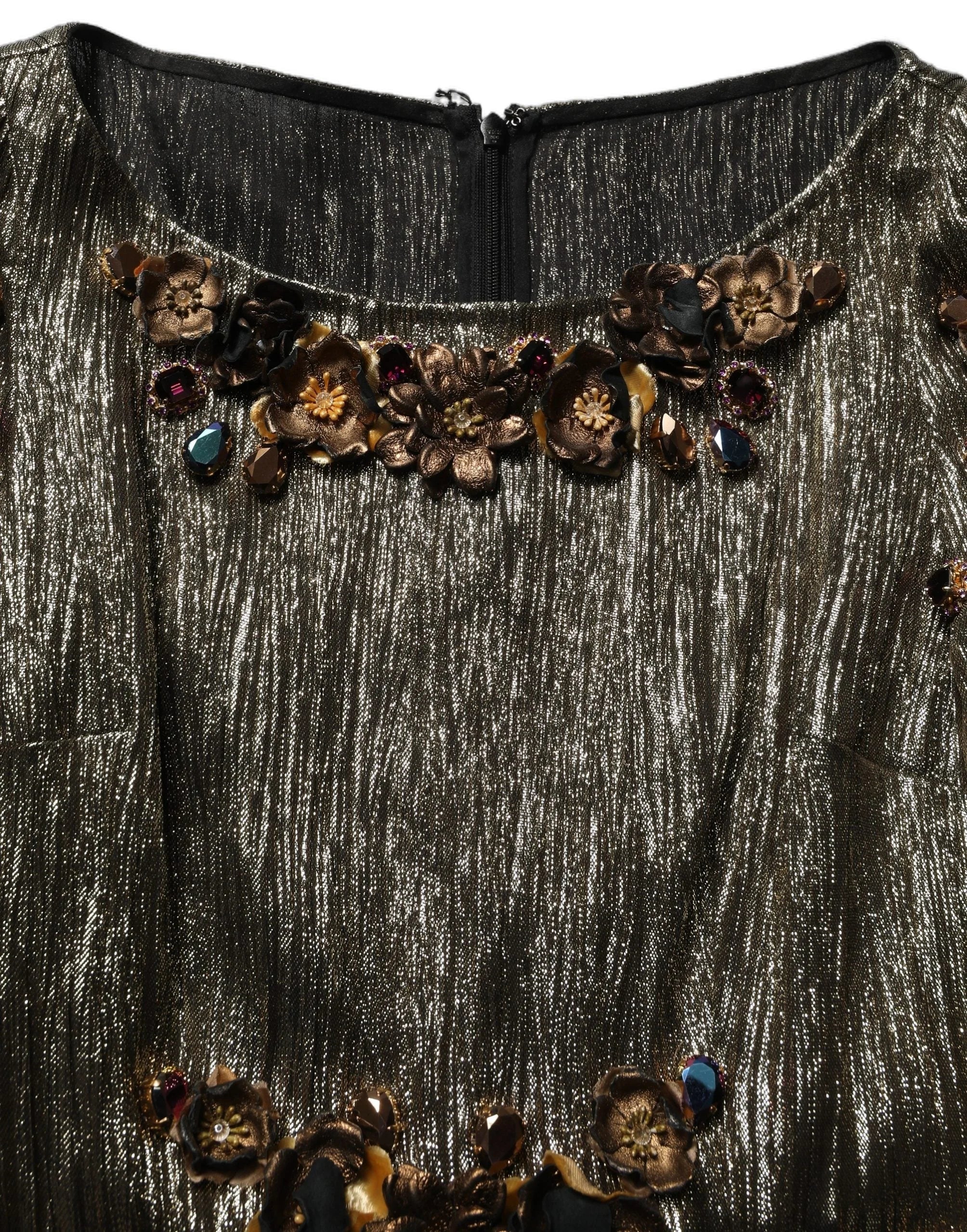 Dolce & Gabbana Metallic Gold Embellished Tiered Midi Dress - IT38 | XS