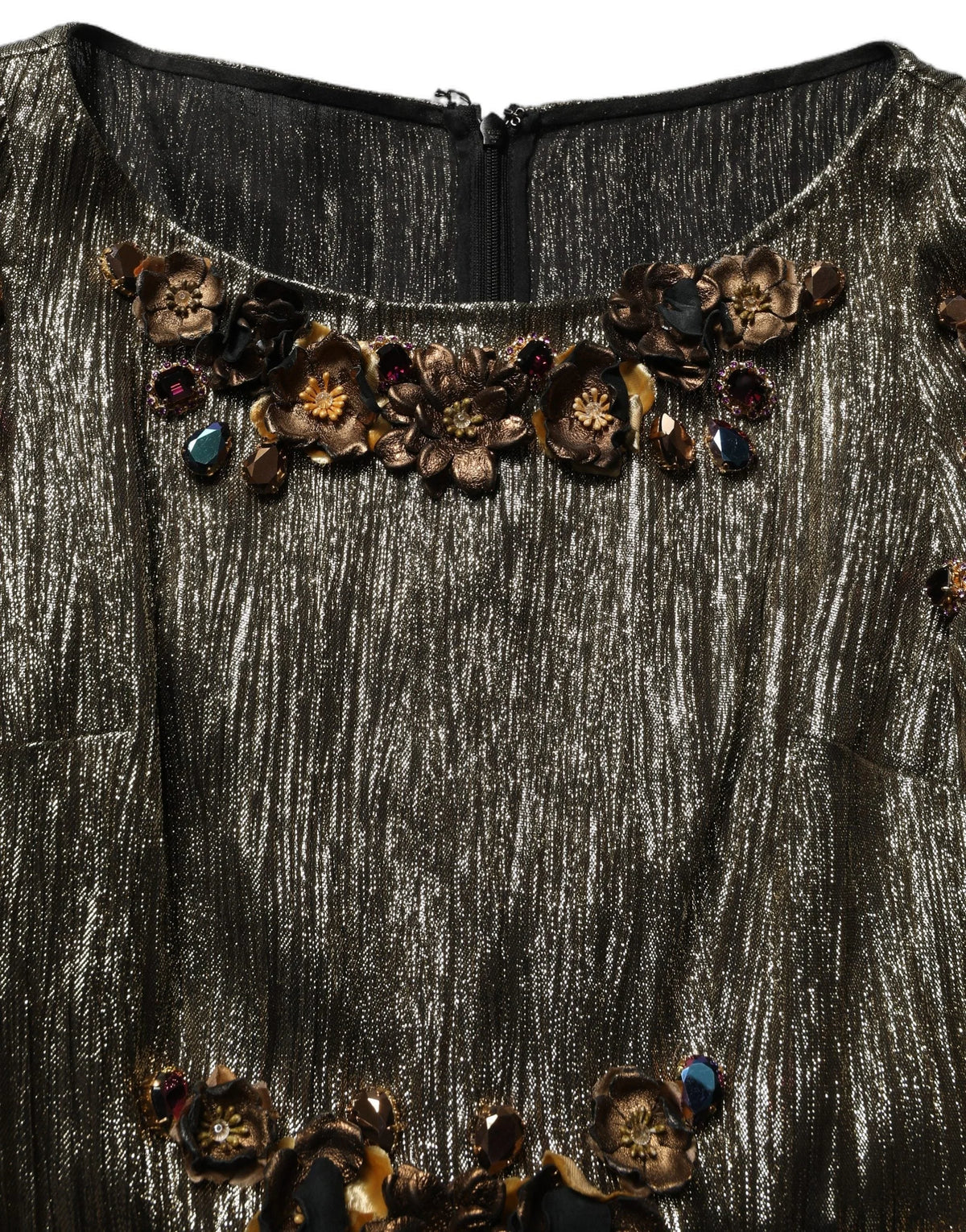 Dolce & Gabbana Metallic Gold Embellished Tiered Midi Dress - IT38 | XS