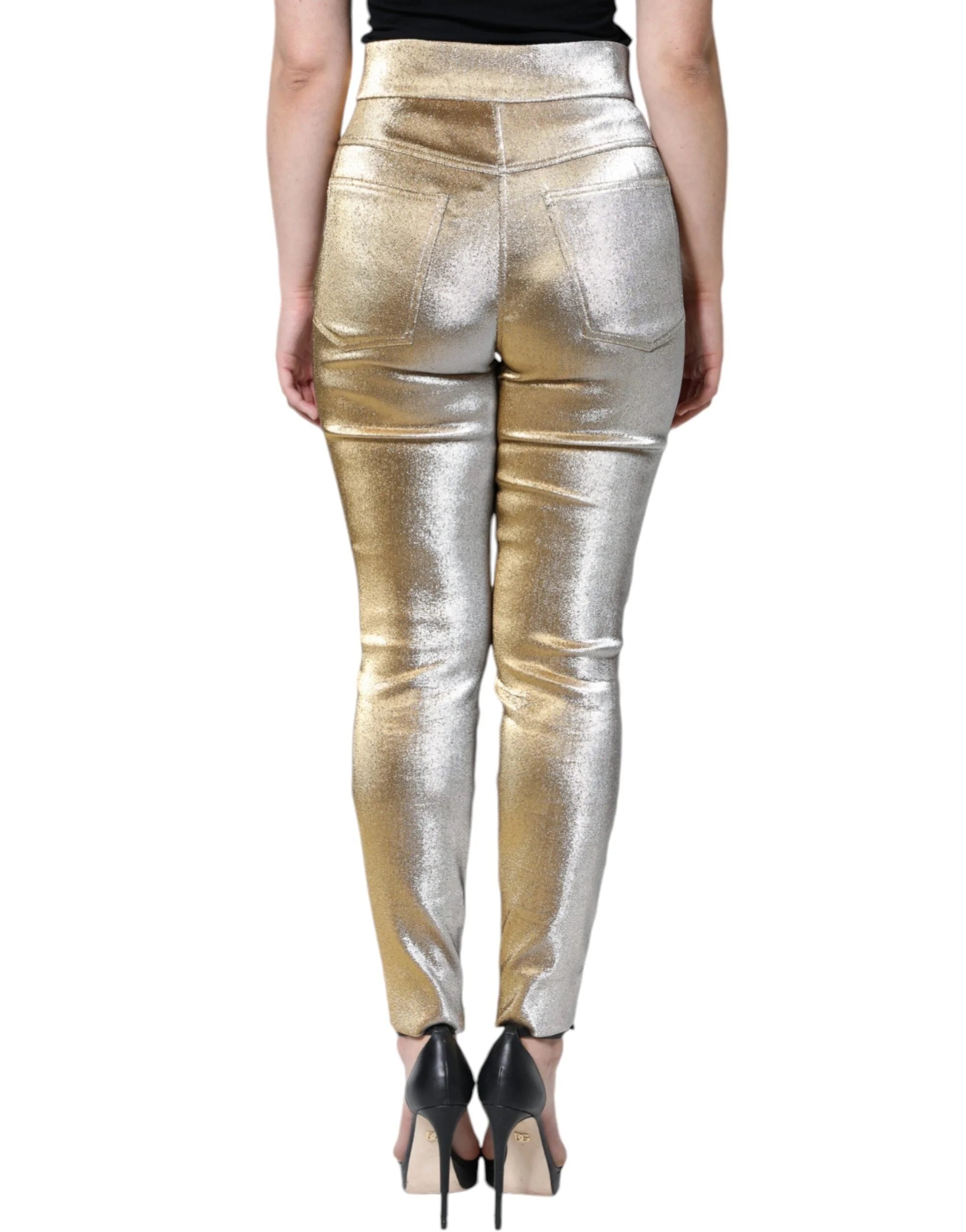 Dolce & Gabbana Metallic Gold High Waist Skinny Pants - IT44 | L - Trousers