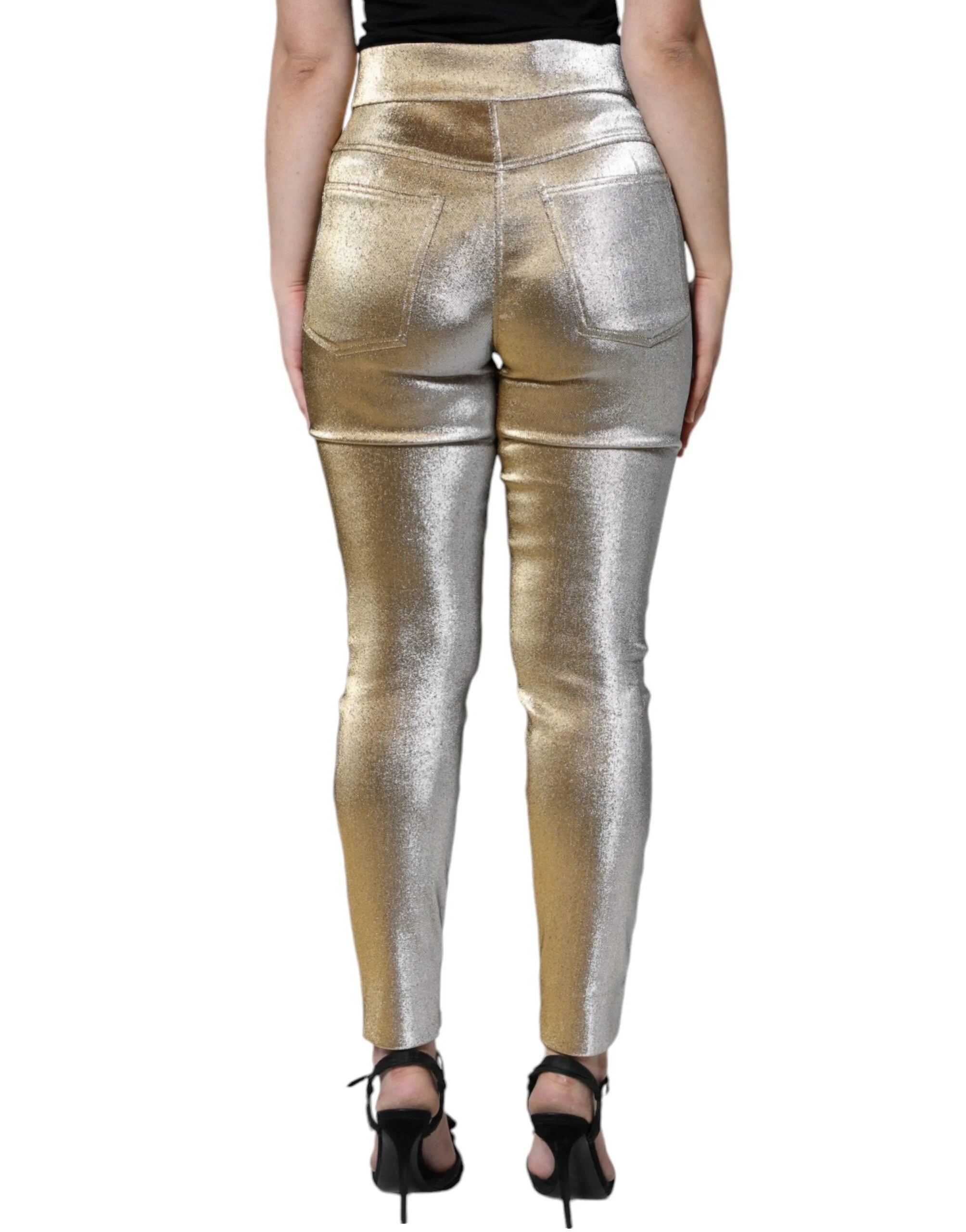 Dolce & Gabbana Metallic Gold High Waist Skinny Pants - IT44 | L - Trousers