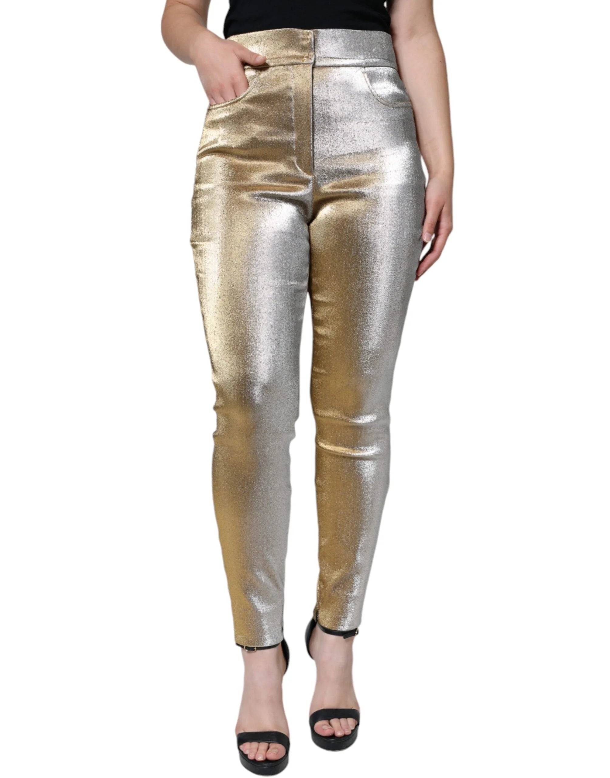 Dolce & Gabbana Metallic Gold High Waist Skinny Pants - IT44 | L - Trousers