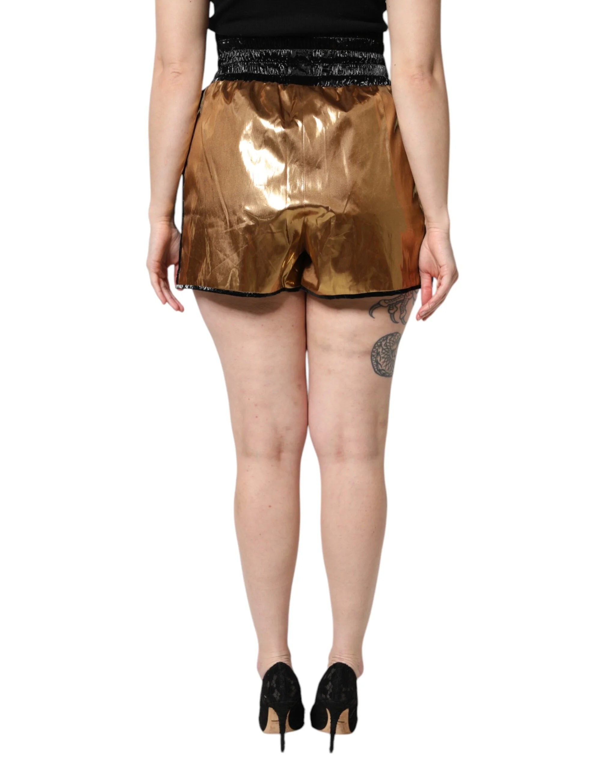 Dolce & Gabbana Metallic Gold High Waist Women Hotpants Short - IT42|M - Short Trousers