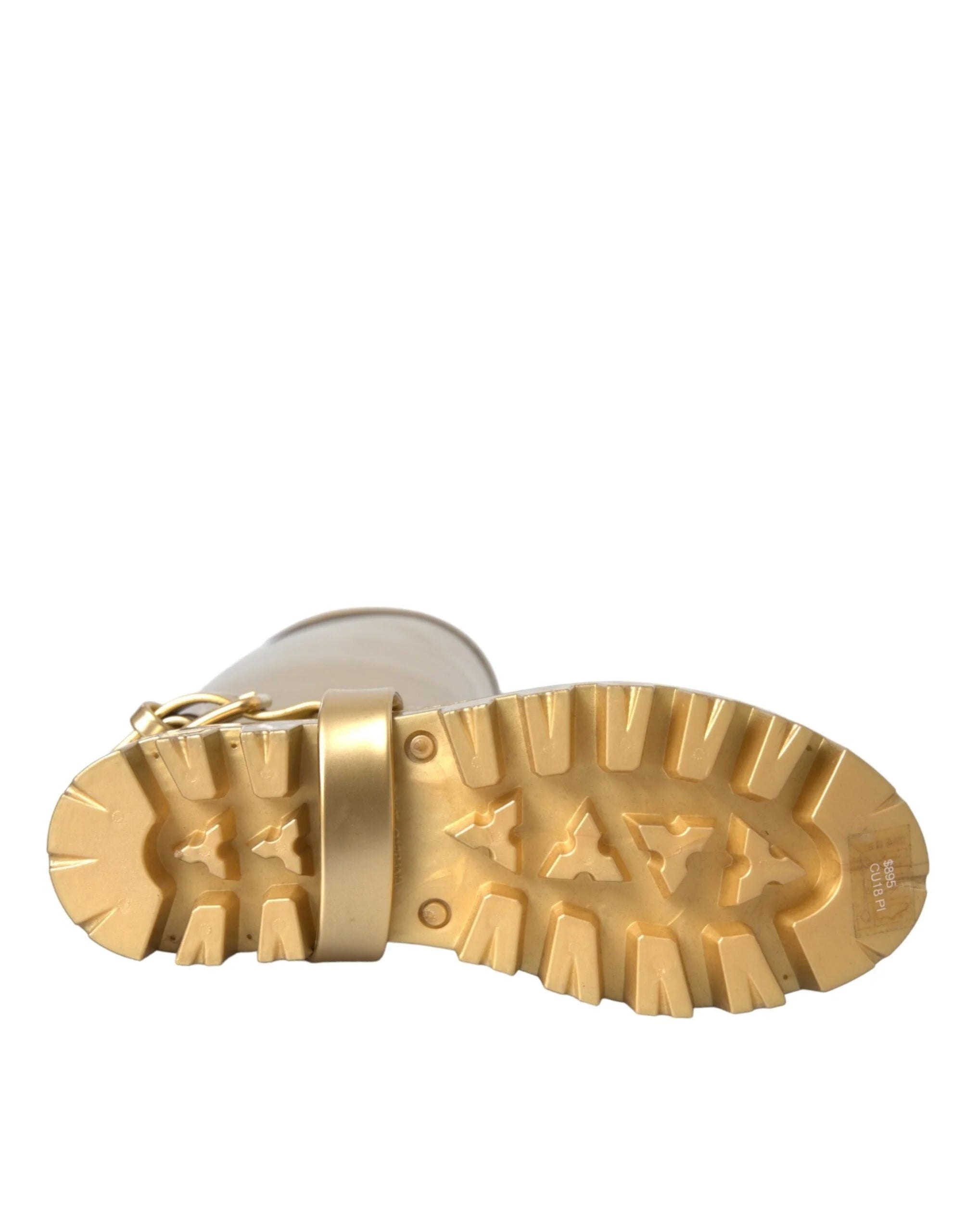 Dolce & Gabbana Metallic Gold Rubber PVC Rain Boots Shoes - Boots