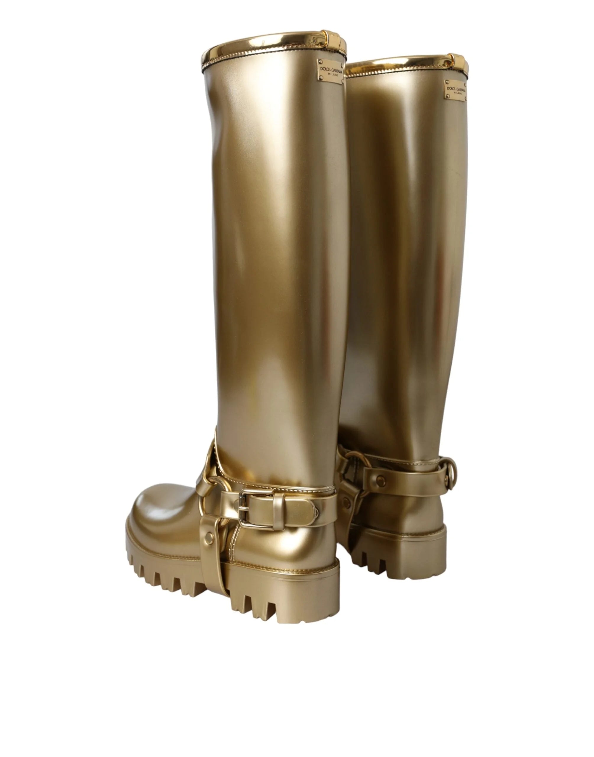 Dolce & Gabbana Metallic Gold Rubber PVC Rain Boots Shoes - Boots
