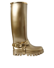 Dolce & Gabbana Metallic Gold Rubber PVC Rain Boots Shoes - Boots