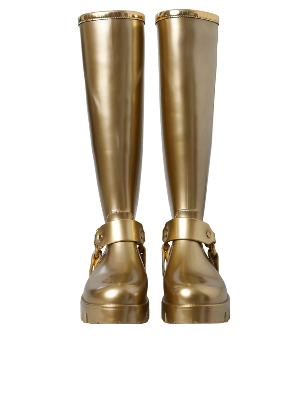 Dolce & Gabbana Metallic Gold Rubber PVC Rain Boots Shoes - Boots