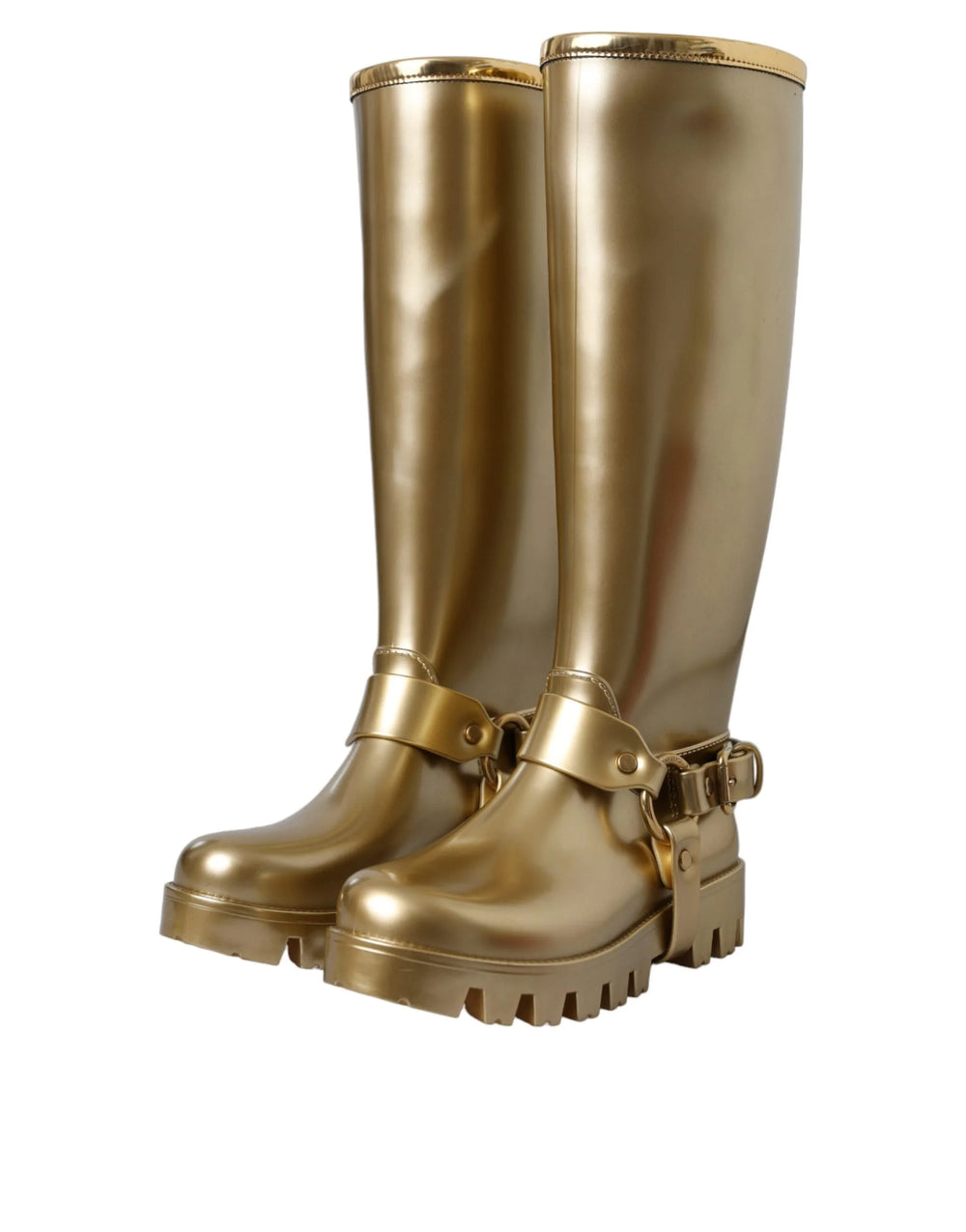Dolce & Gabbana Metallic Gold Rubber PVC Rain Boots Shoes - Boots