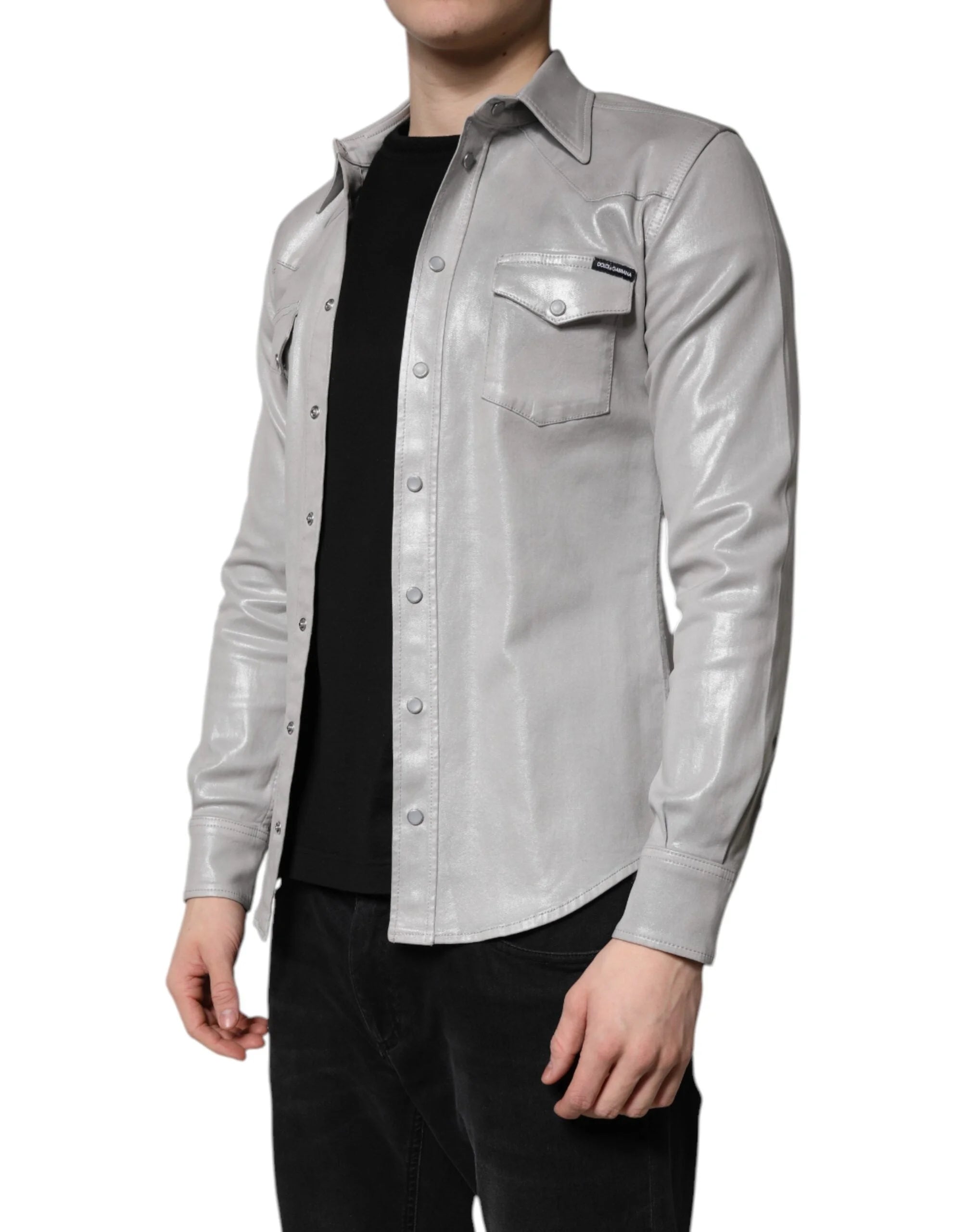 Dolce & Gabbana Metallic Gray Cotton Button Down Shirt - IT38 | XS - Shirts