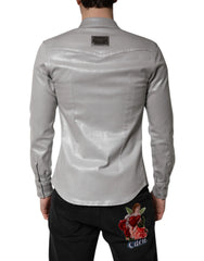 Dolce & Gabbana Metallic Gray Cotton Button Down Shirt - IT38 | XS - Shirts