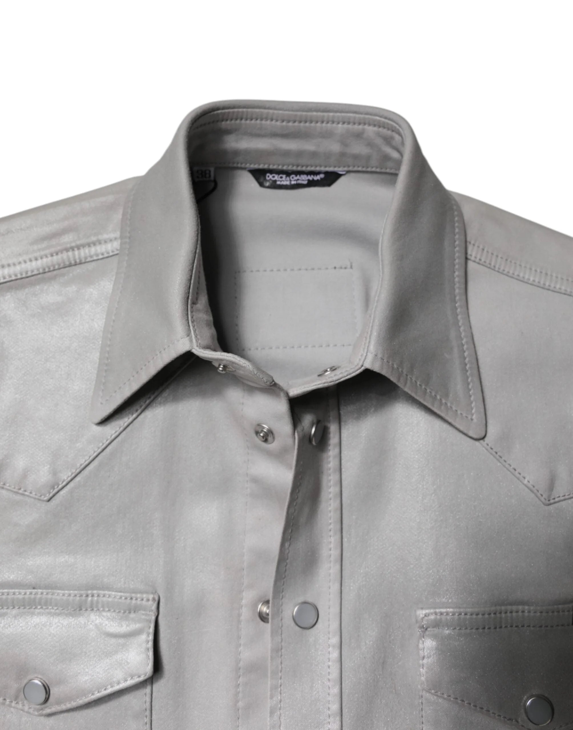 Dolce & Gabbana Metallic Gray Cotton Button Down Shirt - IT38 | XS - Shirts