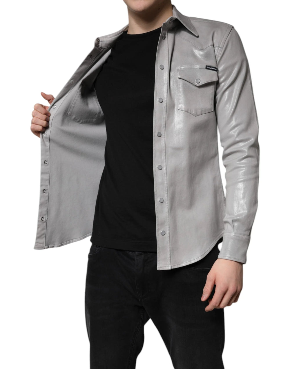 Dolce & Gabbana Metallic Gray Cotton Button Down Shirt - IT38 | XS - Shirts