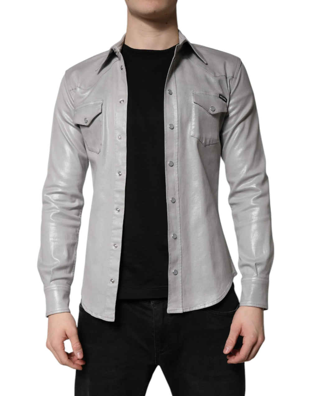 Dolce & Gabbana Metallic Gray Cotton Button Down Shirt - IT38 | XS - Shirts