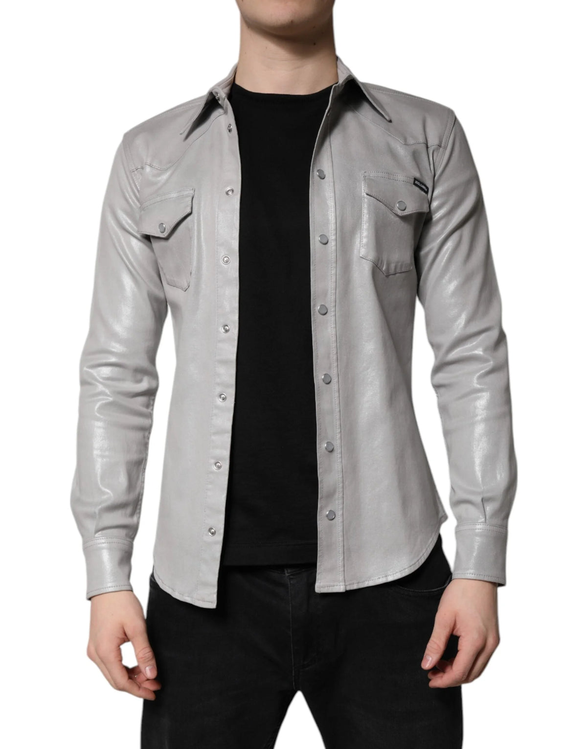 Dolce & Gabbana Metallic Gray Cotton Button Down Shirt - IT38 | XS - Shirts