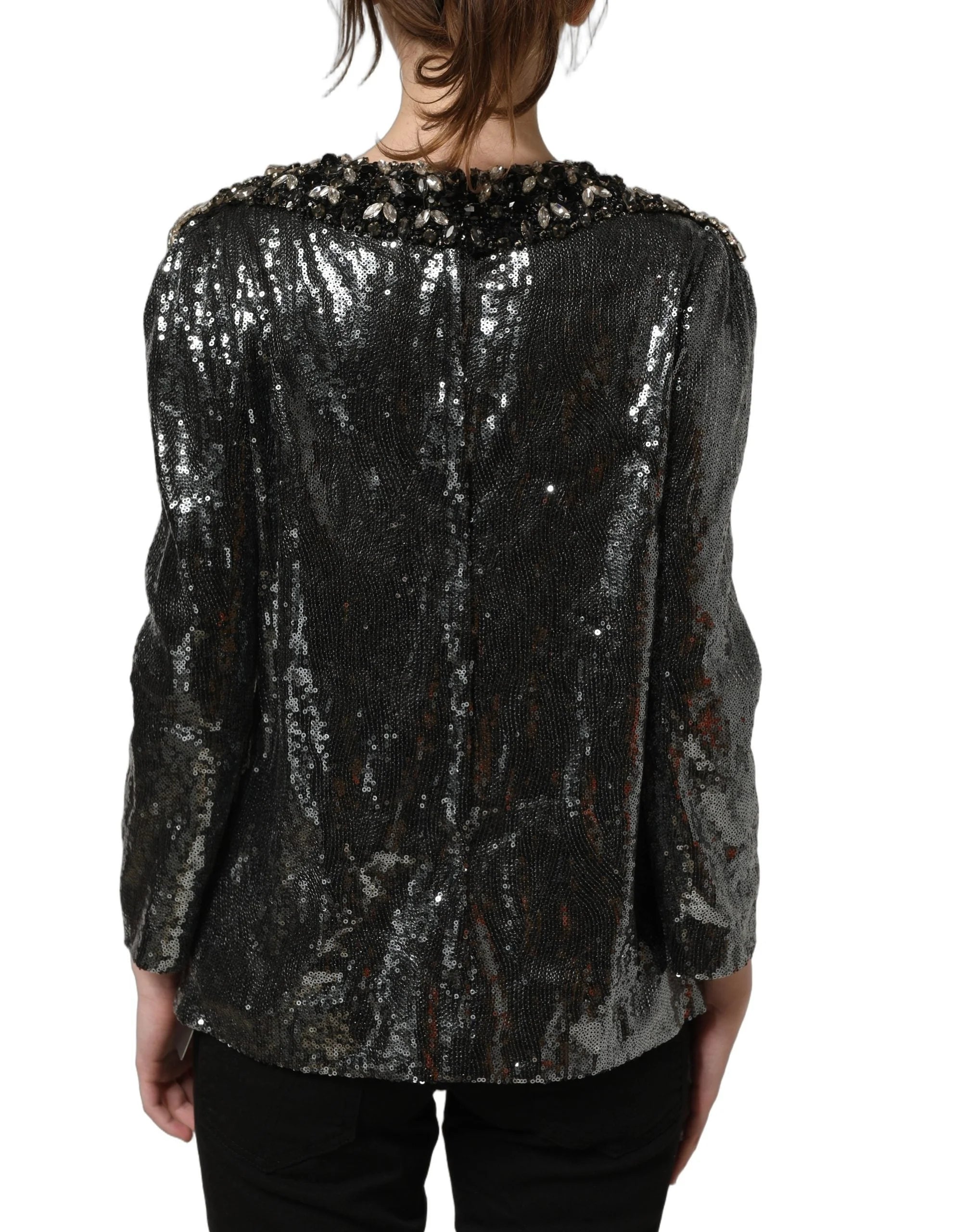 Dolce & Gabbana Metallic Gray Sequin Embellished Blouse Top - IT36|XXS